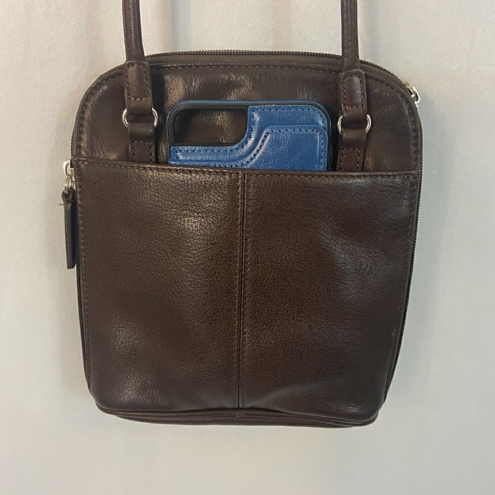 Fossil Crossbody Small Purse Bag Brown Leather Cell Phone Slip Pocket Organizer - Picture 3 of 9
